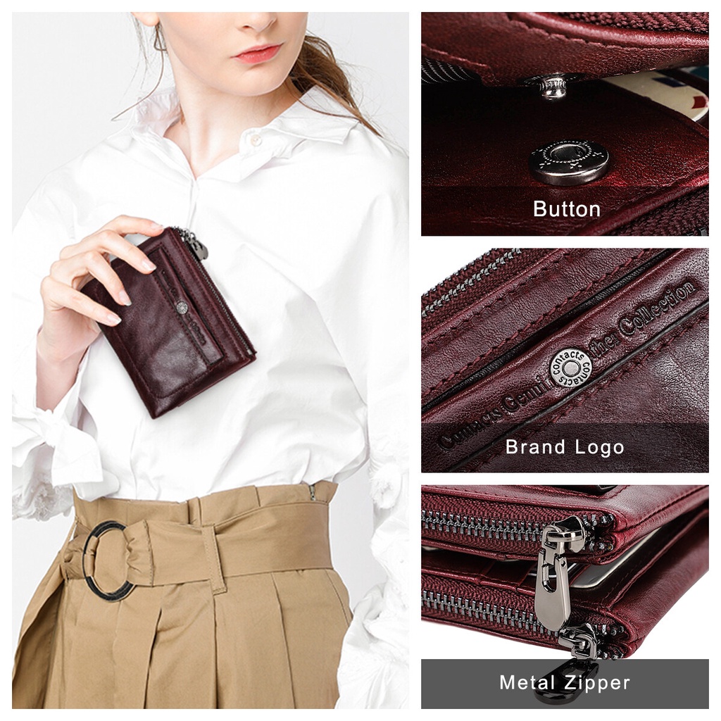 Ví mini cầm tay CONTACT'S C2197 phối khóa kéo thanh lịch thời trang cho nữ