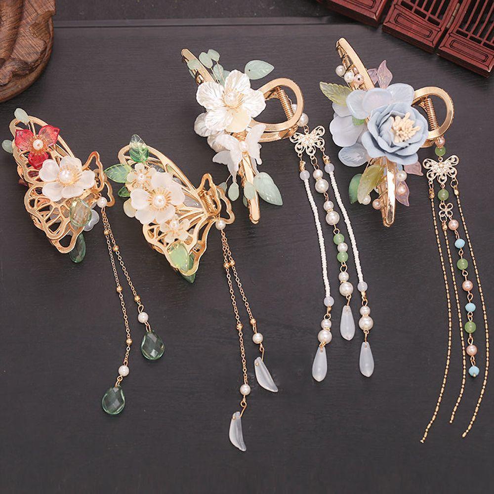 Kẹp Tóc Dạng Tua Rua Bằng Kim Loại Họa Tiết Hình Học Phong Cách Vintage Thanh Lịch