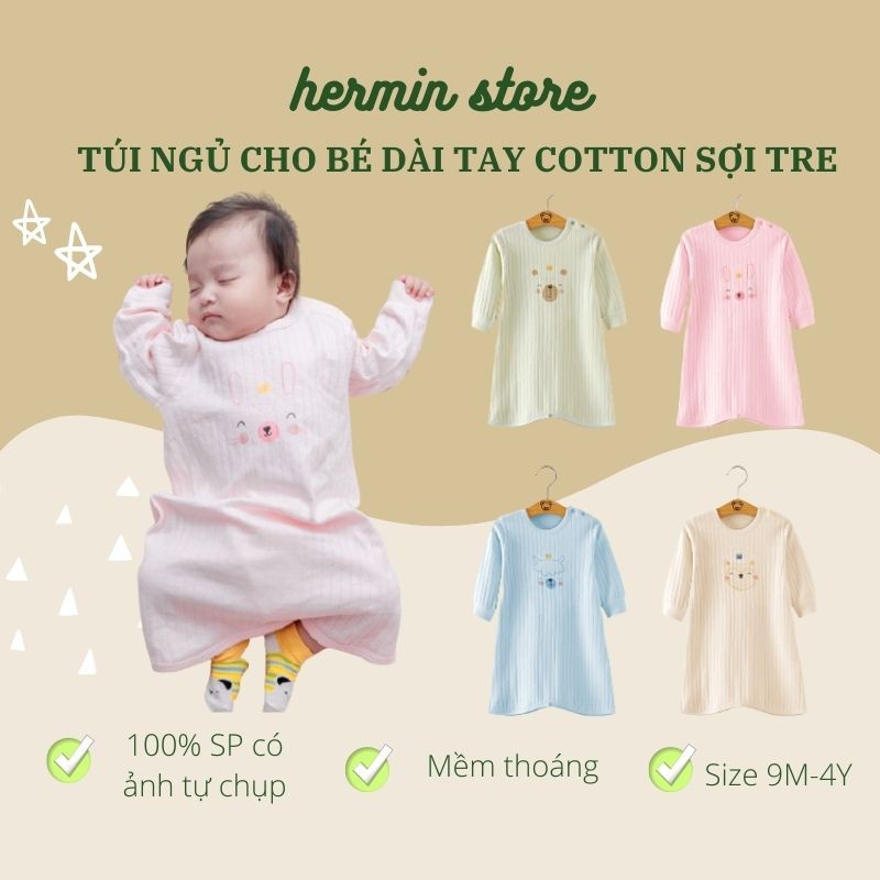 Túi ngủ cho bé chất cotton sợi tre cao cấp - túi ngủ trẻ em hở chân mùa hè thu