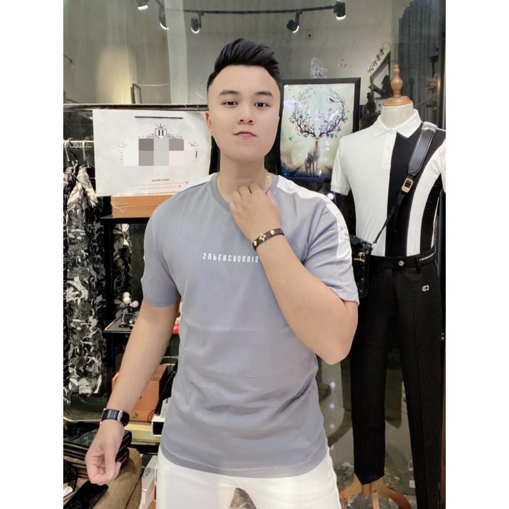 Áo thun nam in chữ, Áo phông nam không cổ vai kẻ SUPERCROQUIS form rộng | BigBuy360 - bigbuy360.vn