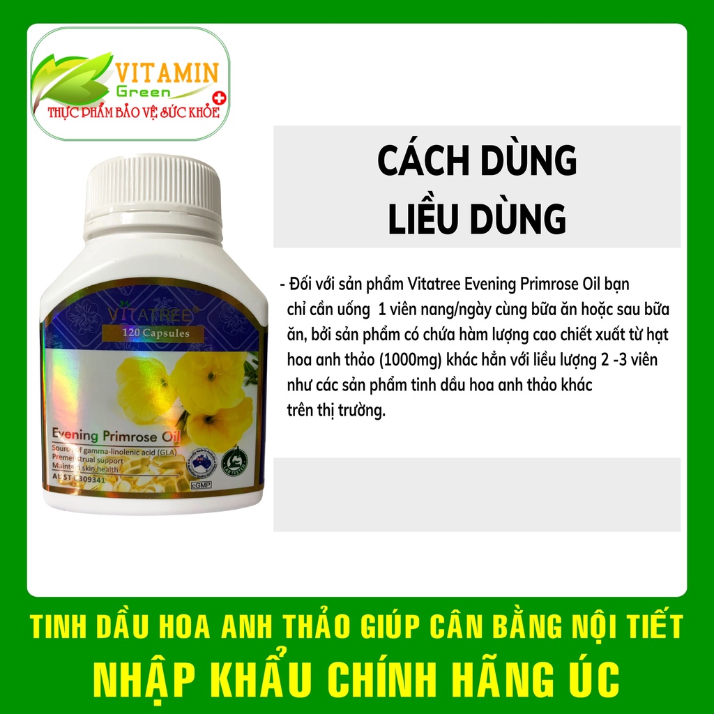 Tinh dầu hoa anh thảo VITATREE EVENING PRIMROSE OIL cân bằng nội tiết, làm đẹp da | Nhập khẩu chính hãng Úc
