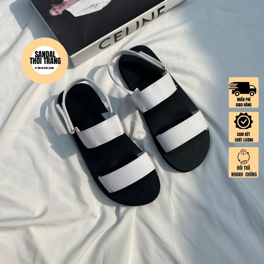 Giày sandal nữ đi học, đi làm 2 dây ngang Trắng/Đen/Mix full size 30-44 nam nữ SANDALTHOITRANG