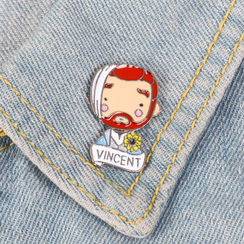 AUTU  Creative Badge Figure Rock Vincent Human US Famous Artist Fashion Badge Backpack Jacket Clothes Brooch Pins Icons Casual Jean Decoration Gifts