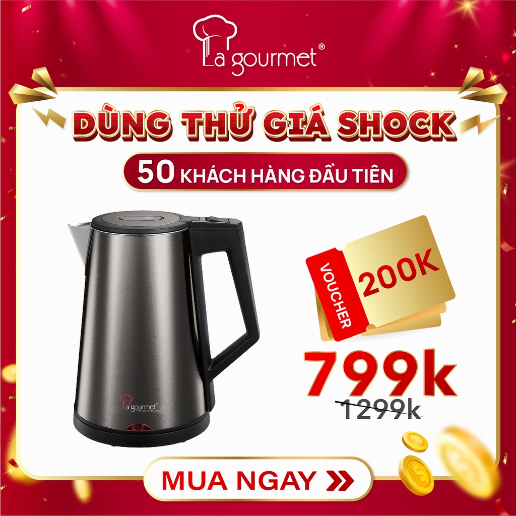 Ấm siêu tốc chống bỏng La gourmet D2017 1800W 1.7L (bảo hành 1 năm) - 359636