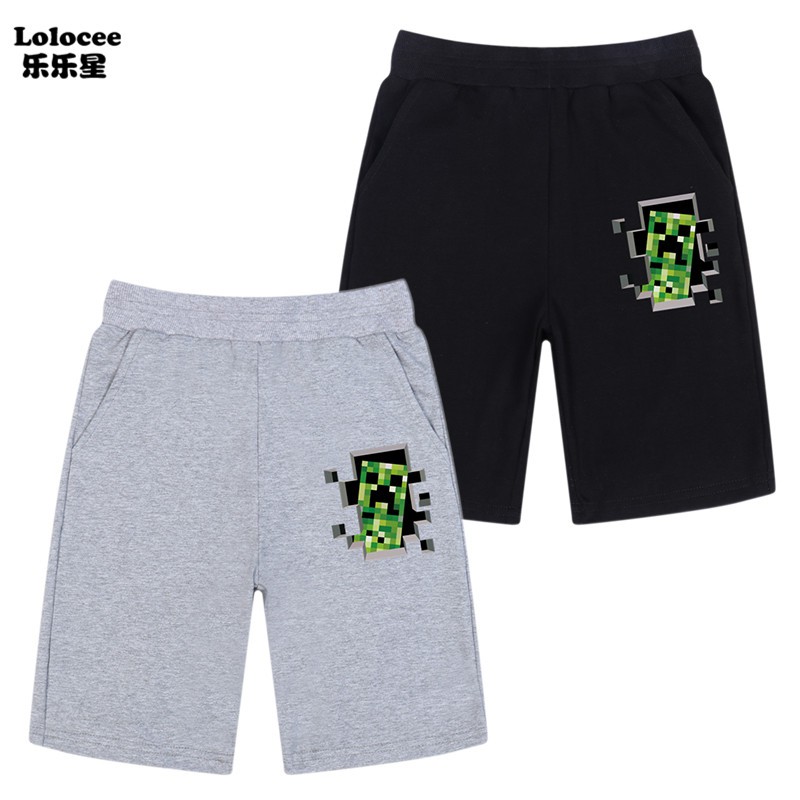 Minecraft Creeper Inside Gray Shorts Boys 2021 Summer Elastic Waist Sport Shorts