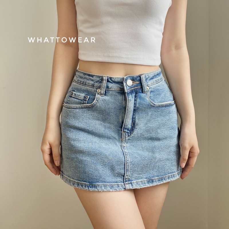 Chân váy quần denim form chữ A basic cạp trễ - có quần trong