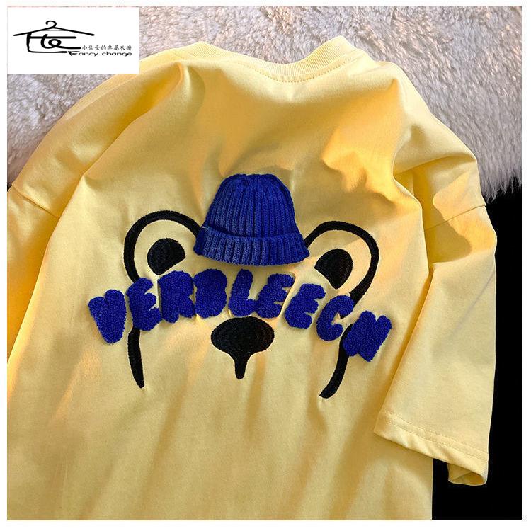 Áo Thun Ngắn Tay Dáng Rộng Thêu Hình Gấu Kiểu Hàn Quốc Thời Trang Mùa Hè Cho Các Cặp Đôi