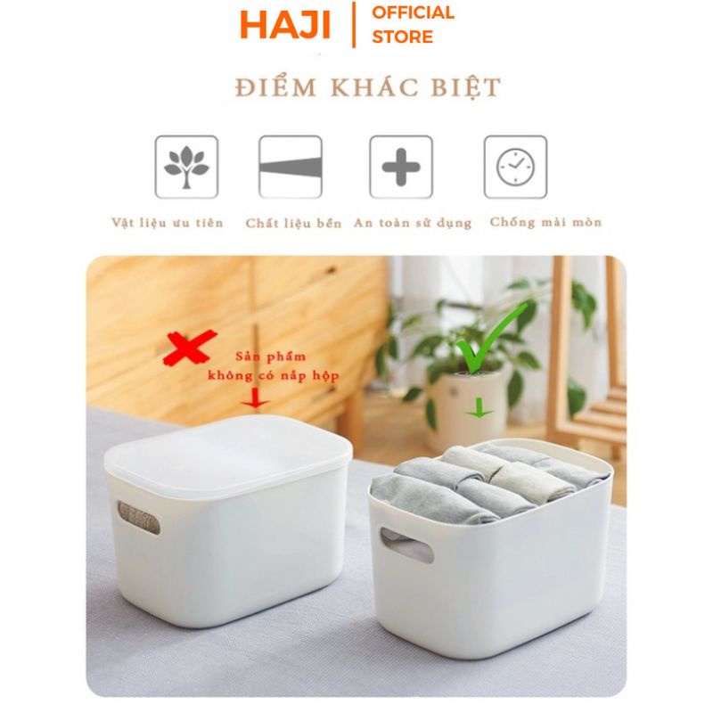 Hộp nhựa HAJI lưu trữ vật dụng trong gia đình có tay cầm tiện lợi, dễ vệ sinh, chất liệu cao cấp an toàn cực bền E52-55