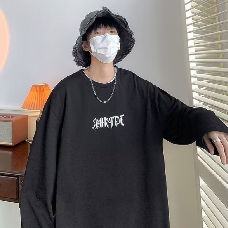 Áo Thun Tay Dài Cổ Tròn Dáng Rộng In Chữ Phong Cách Hàn Quốc Thời Trang Cho Nam Và Nữ size M-5XL