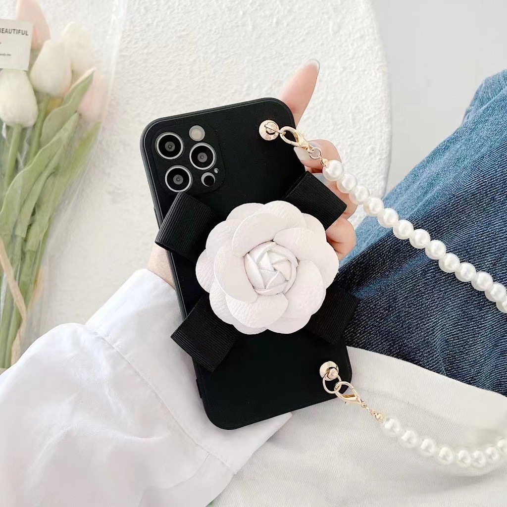 Ốp Điện Thoại Họa Tiết Hoa Trà Gắn Dây Đeo Cho iphone X XS XR XS max 7Plus 8Plus 11pro max 12 12 pro 12 pro max