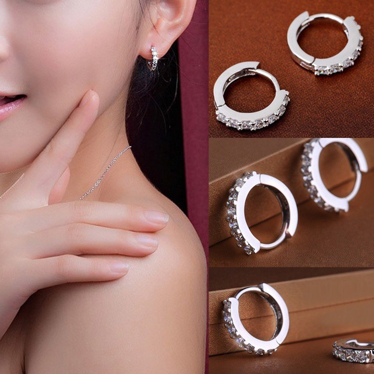Bông tai mạ bạc đính đá sang trọng thời trang