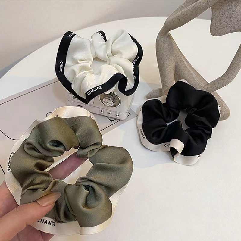 Dây Buộc Tóc Satin Hai Màu In Chữ Phong Cách Hàn Quốc Thời Trang Cho Nữ