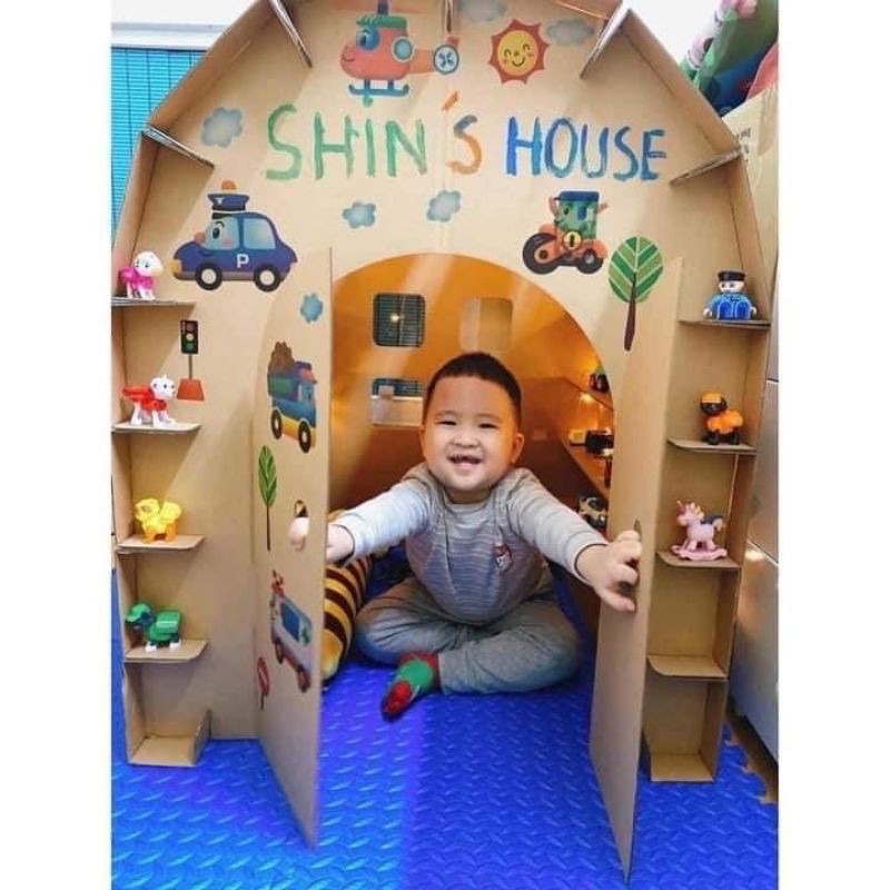 Nhà bìa cho bé lắp ghép thông minh, nhà bìa carton 5 lớp cứng cáp, cho bé vui chơi thỏa thích