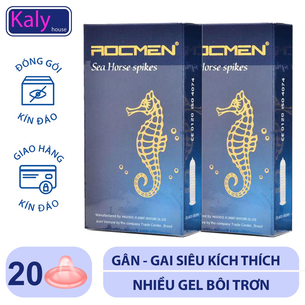 Bao Cao Su  Rocmen Siêu Gai kéo dài thời gian Cá Ngựa Xanh Hộp 10 Chiếc x 2 hộp Kalyhouse