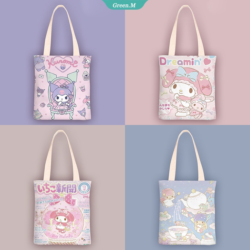 SANRIO Túi Xách Canvas Đeo Vai Đơn Giản In Hình Cinnamoroll Kuromi Melody Pom Pom Dễ Thương Đơn Giản Dành Cho Bạn Nữ