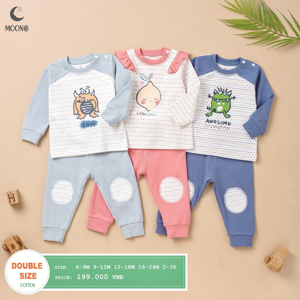 [CHÍNH HÃNG] Bộ nỉ vai raglan chấm gạch họa tiết trẻ em Moon