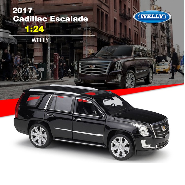 Mô hình xe ô tô Cadillac Escalade 1:24 Welly bằng kim loại mở được 2 cửa xe và nắp máy quà tặng đồ chơi trẻ em