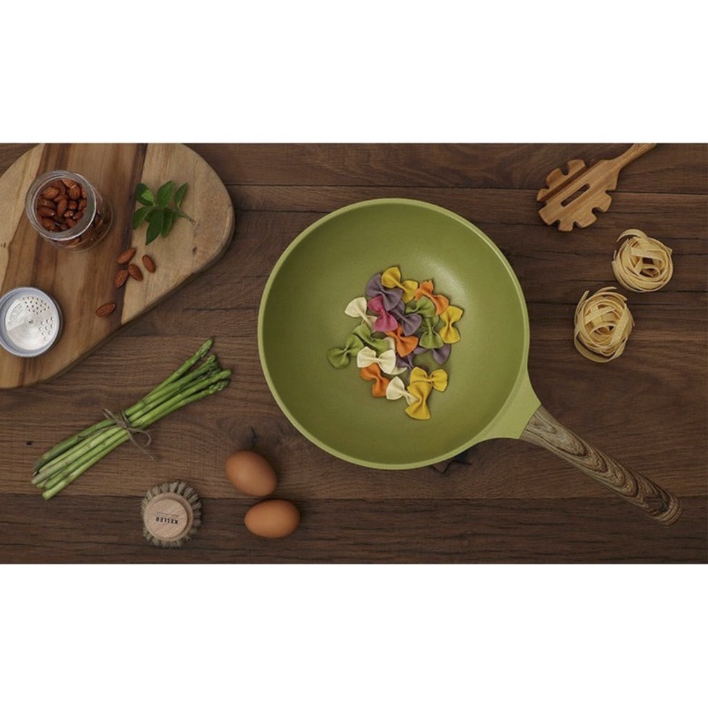 Chảo Bếp Từ Four Season Nhôm Đúc Phủ Gốm Hàn Quốc Màu Bơ Cán Vân Gỗ 20 - 26 -28 - 30cm