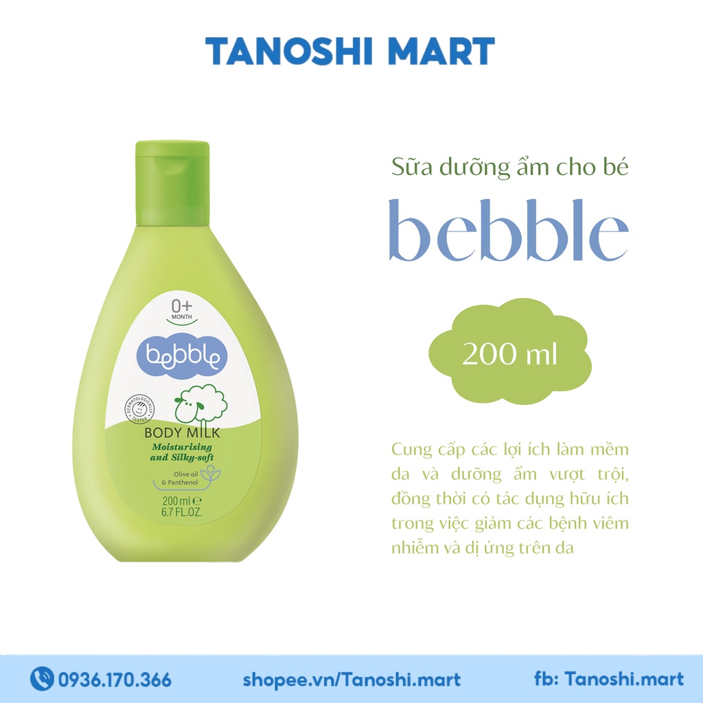 Sữa dưỡng ẩm toàn thân cho bé Bebble Body Milk an toàn và lành tính cho làn da của trẻ nhỏ 200ml Tanoshi.Mart