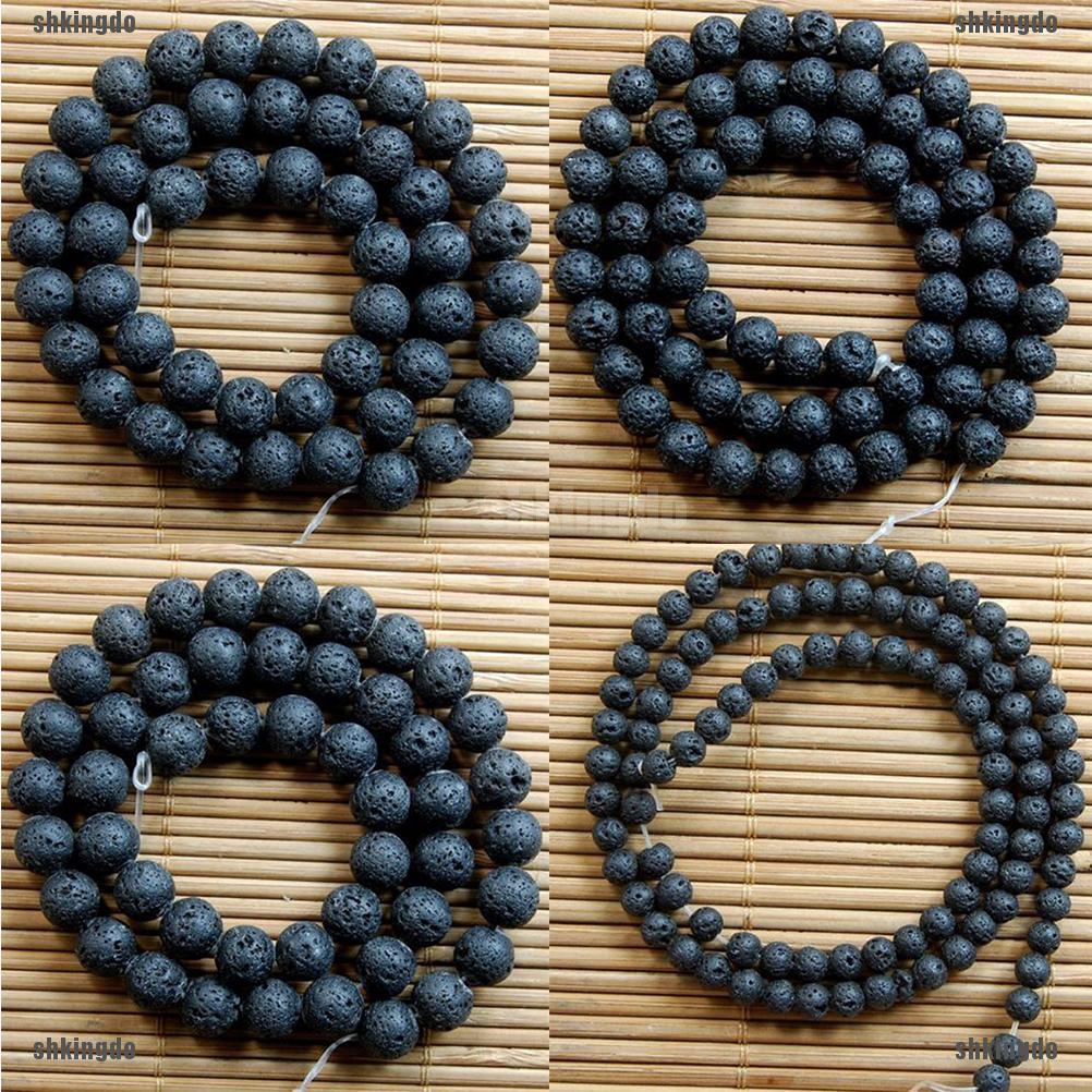 Vòng Tay Đá Núi Lửa Tự Nhiên 15Inch Màu Đen