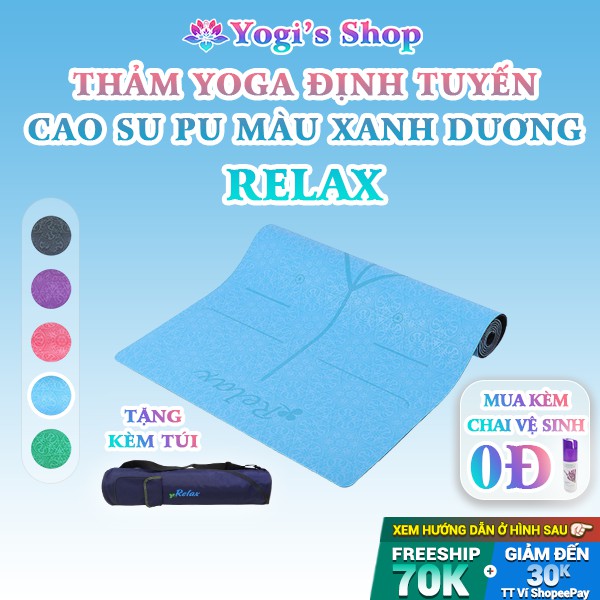 Thảm Yoga Định Tuyến Relax Cao Su Thiên Nhiên PU (Tặng Túi Đựng) | Thảm Hoa Văn Màu Xanh Dương, Bám Tốt, Chống Trượt