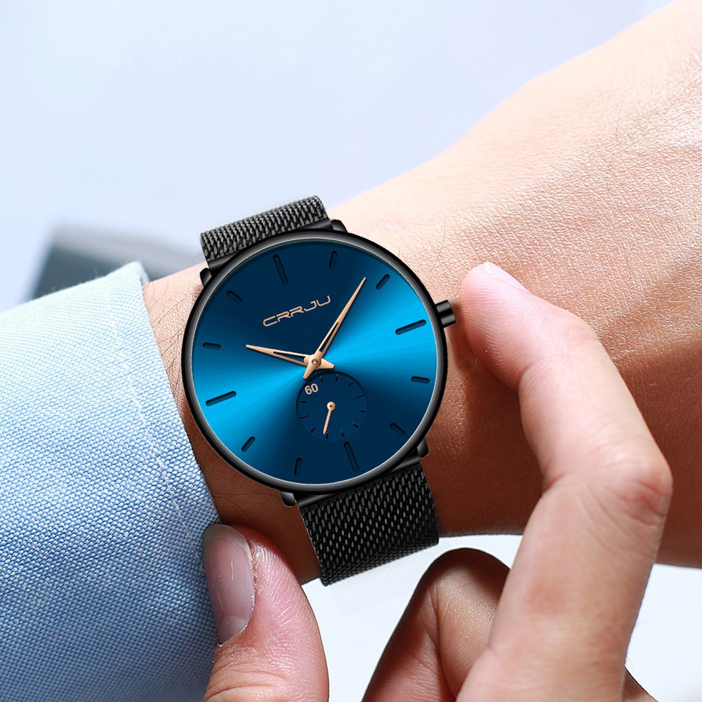 Đồng hồ đeo tay CRRJU 2150B dây đeo siêu mỏng chống thấm nước thời trang sang trọng cho nam