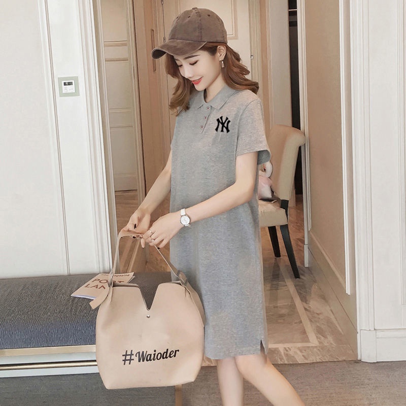 Đầm Thun polo Tay Ngắn Dáng Rộng Phong Cách Hàn Quốc Thời Trang Mùa Hè Cho Nữ