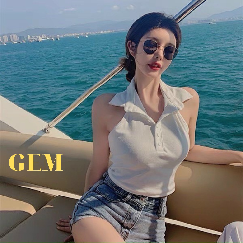 Áo croptop ba lỗ nữ kiểu hàn quốc cổ bẻ , áo polo nữ yếm sexy