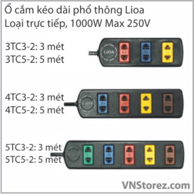 [RẺ NHẤT] Ổ cắm điện Lioa 3 lỗ 3m 3TC3-2 Lioa