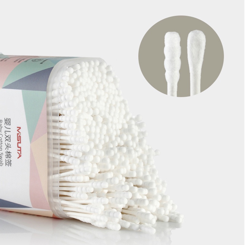 Bông tăm ngoáy tai, vệ sinh mũi cho trẻ sơ sinh 2 đầu tiện lợi Misuta hộp 400 que hoàn toàn từ bông xơ tự nhiên