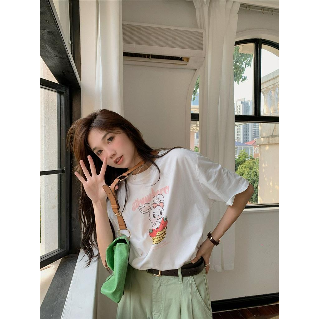 Áo Thun Cotton Ngắn Tay In Hình Dễ Thương Thời Trang Mùa Hè 64043