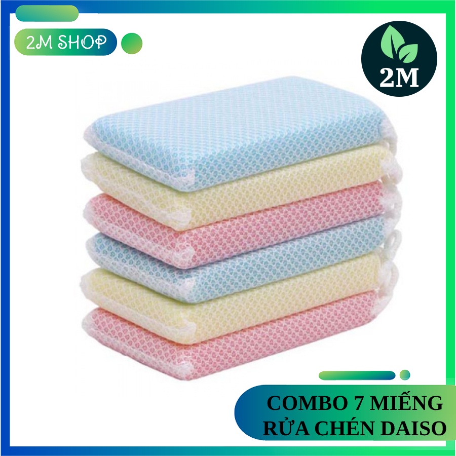 Combo miếng mút lưới rửa chén bát tạo bọt kháng khuẩn Daiso Nhật Bản