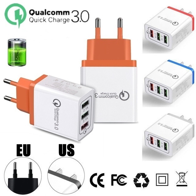 Củ sạc chia 3 cổng USB QC3.0 5V 3A phích cắm chuẩn EU tiện dụng