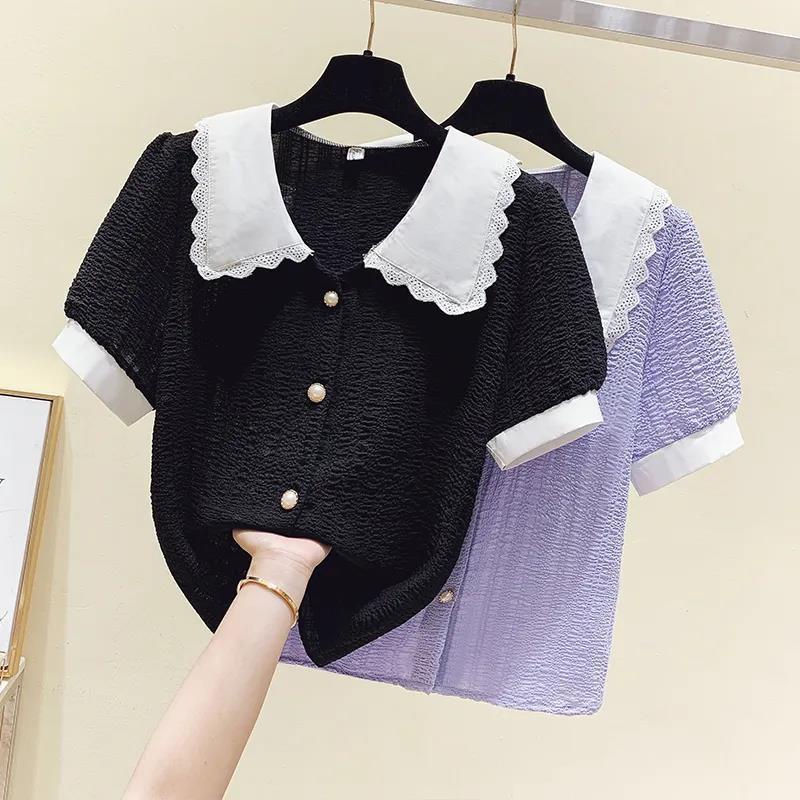 Áo Sơ Mi Chiffon Tay Ngắn Dáng Rộng Thời Trang Mùa Hè Hàn Quốc Mới