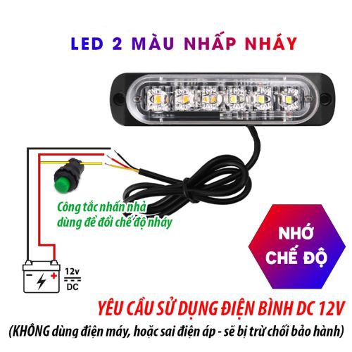 [XẢ KHO 3 NGÀY] ĐÈN LED XE MÁY Ô TÔ HÃNG YOBIS CẢNH BÁO NHẤP NHÁY SIÊU MỎNG 6 LED (XANH ĐỎ)