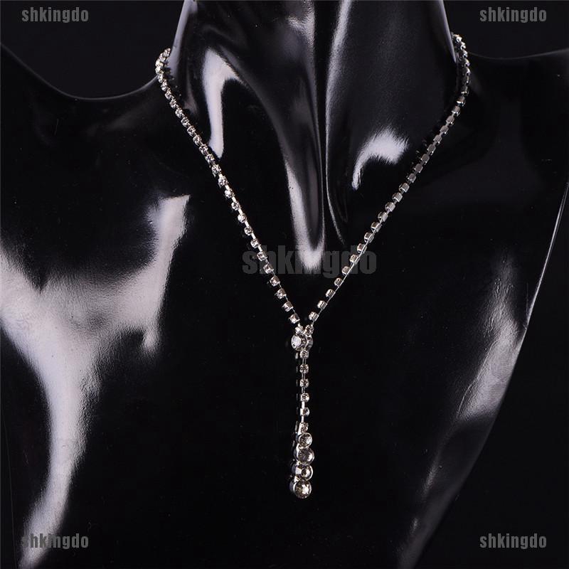 Set dây chuyền và bông tai đính đá thanh lịch cho cô dâu