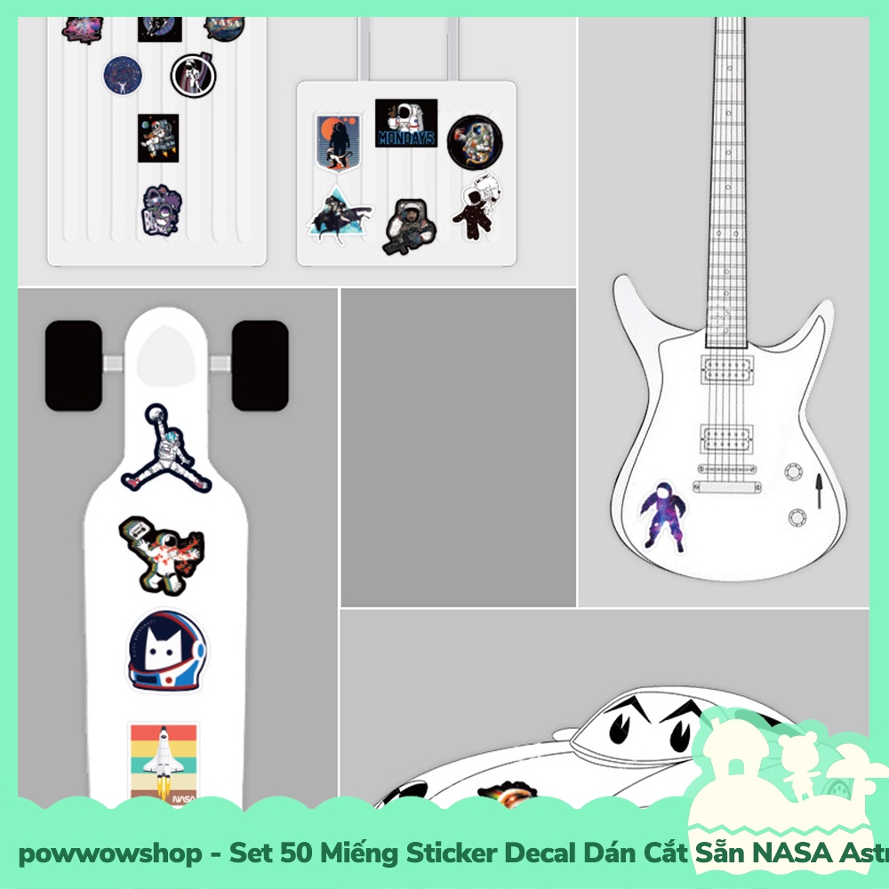 [Sẵn VN - Hỏa Tốc] Set 50 Miếng Sticker Decal Cắt Sẵn DIY Dán Trang Trí Vật Dụng Mẫu NASA Space Astronaut Kiddy