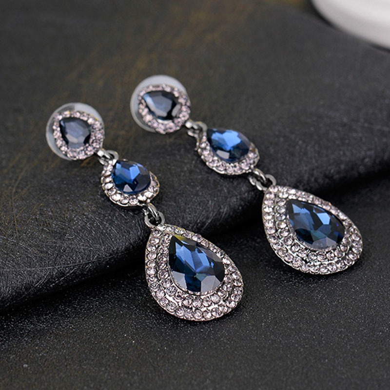 Bộ Khuyên Tai Đính Đá Sang Trọng Phong Cách Âu Mỹ