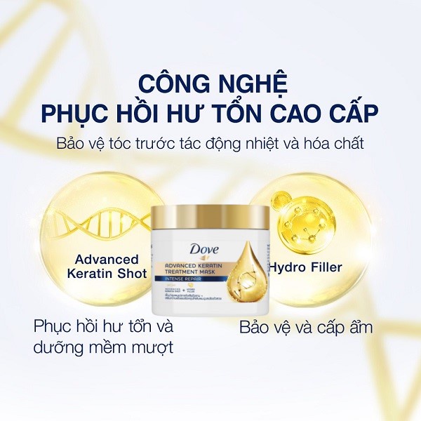 Kem Ủ Dove Keratin Phục Hồi Hư Tổn Cao Cấp Tóc Vào Nếp Mượt Mà  Dove Keratin Deep Smoothing Mask 180ml
