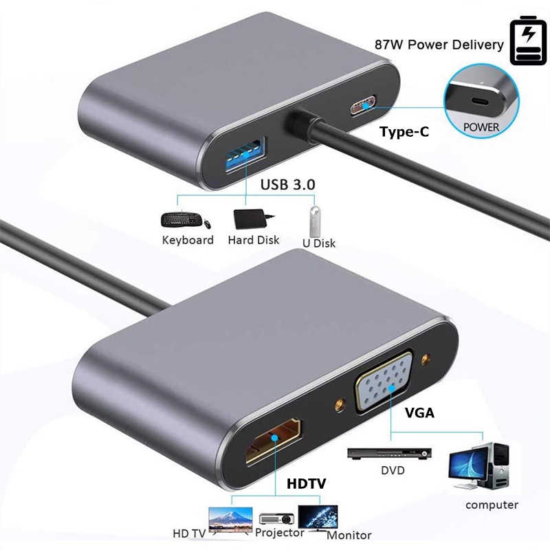 NINTENDO Bộ Chuyển Đổi USB C Sang HDMI VGA 3 Cho Màn Hình Kép OTG MacBook Air / Pro iPad Pro