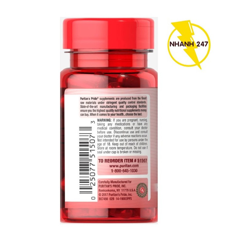 Viên uống hỗ trợ giảm cân an toàn,ngăn chặn tích tụ chất béo Puritan's Pride Raspberry Ketones 60 viên HSD tháng 5/2019