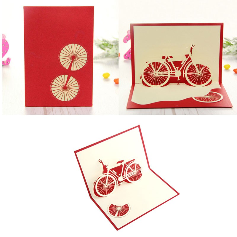 Pcf* Bicycle Travel 3D Pop Up Card Happy Birthday Valentine Easter Anniversary Gift