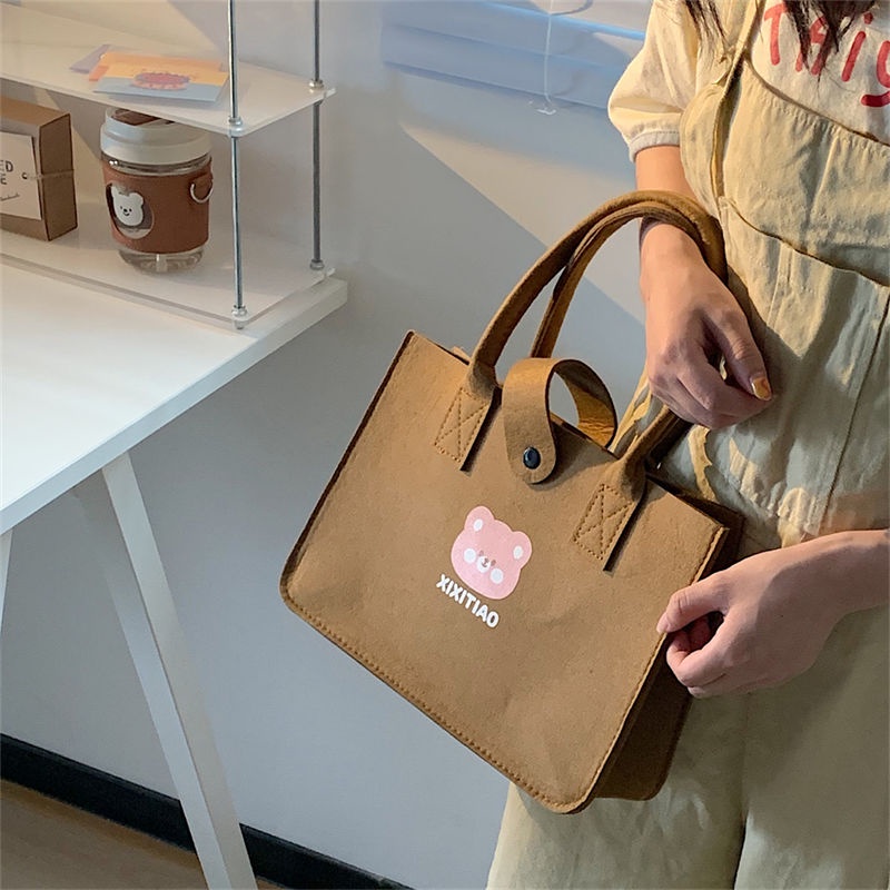 Oeteo Túi Xách Tay Cắm Trại Bằng Vải Hình Gấu Cho Nữ