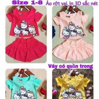 Bộ váy rớt vai cho bé gái