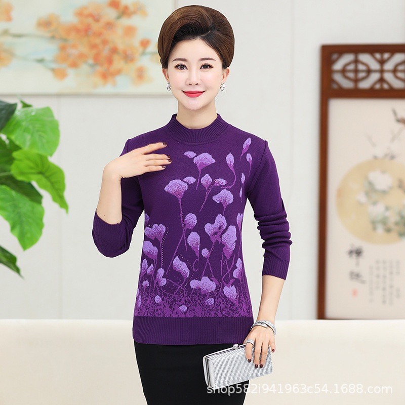 Áo kiểu trung niên nữ_ Áo ấm thu đông cổ cao phối họa tiết sang trọng cho bà cho mẹ (Hàng sẵn) | BigBuy360 - bigbuy360.vn