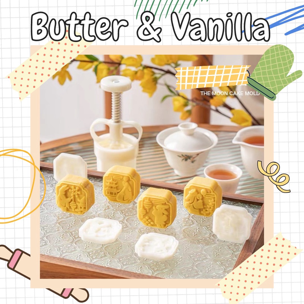Khuôn Nhấn Lò Xo Mẫu Thỏ Vuông 4 mặt 50Gr Bánh Trung thu, Bánh Dứa, Bánh Đậu Xanh