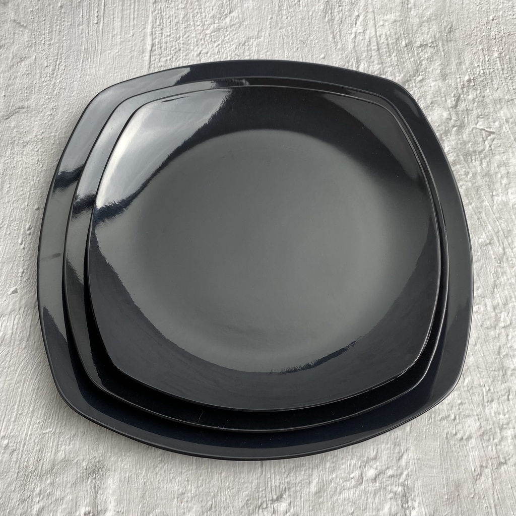 Dĩa nhựa Melamine đen vuông trơn dành cho gia đình, nhà hàng, quán ăn (dv06,07,08,09)