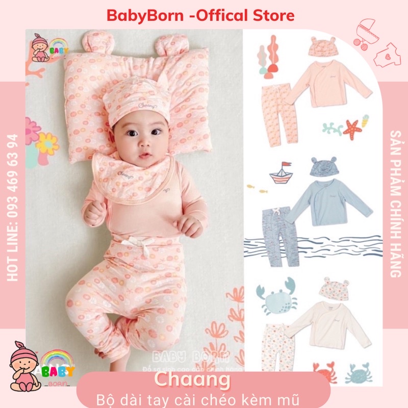 Chaang - Bộ dài tay cài chéo tặng kèm mũ xinh xắn