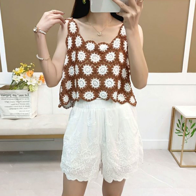 Brroa Áo Croptop Không Tay Dáng Rộng In Hoa Màu Sắc Tương Phản Thời Trang Cho Nữ