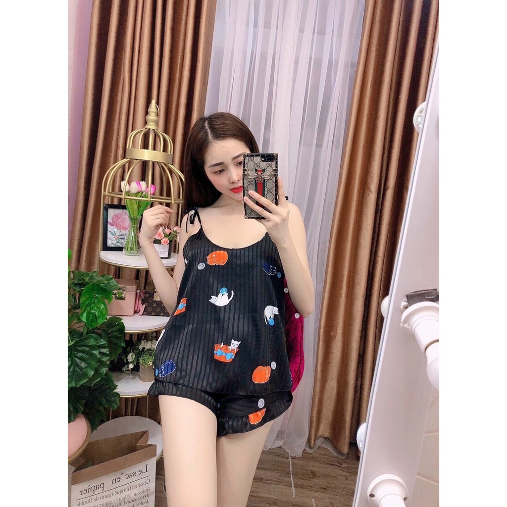 (Freesize dưới 55kg) Đồ bộ mặc nhà vải gấm siêu cưng - Đùi